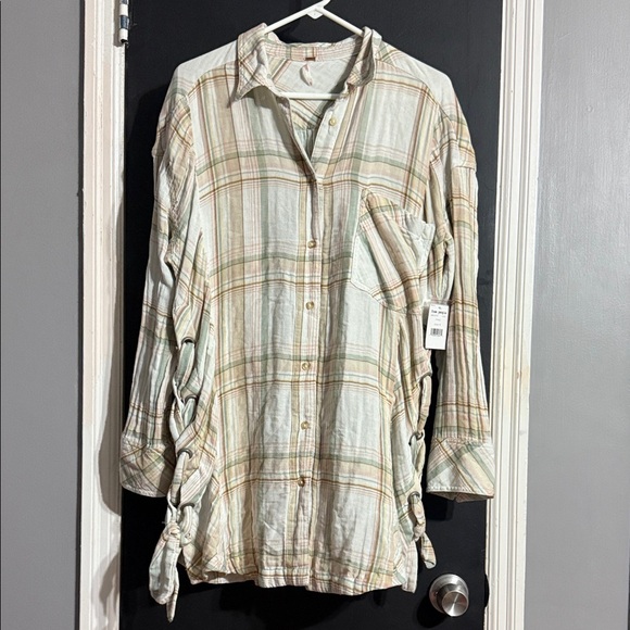 Free People Nordic Day Plaid Tie-Hem Long Sleeve Shirt Size: M - Picture 3 of 11